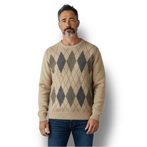 Crossings Mens Crewneck Pullover Argyle Sweater VTG 90s Preppy Grandpacore Tan M